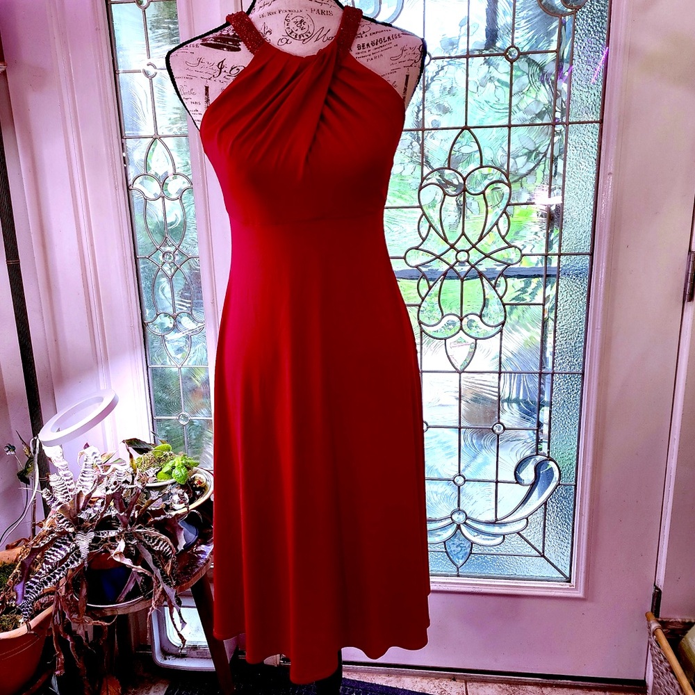Red-hot Maggie London Fit & Flare Dress with sparkly straps 10 FINAL MARKDOWN!